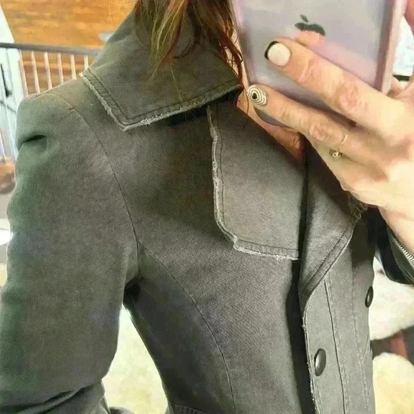 ALICE & OLIVIA Dark Gray Canvas Long Button Up Industrial Pea Coat Women Small - Picture 4 of 16